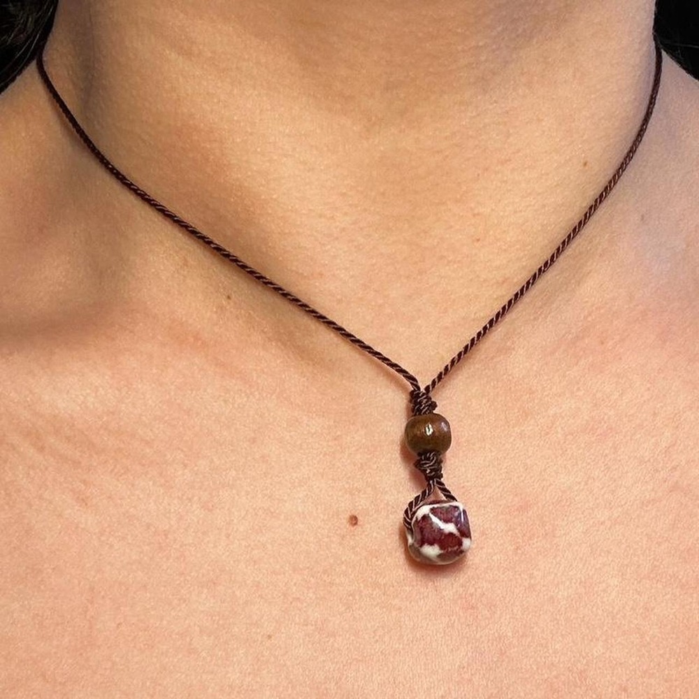 Ceramic boho wood earthy minimalist choker necklace adjustable cord grunge
